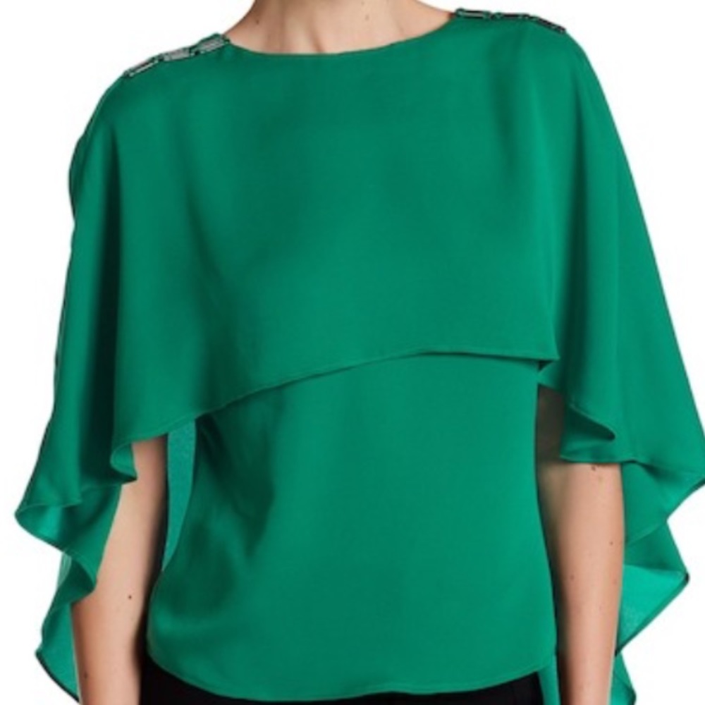 Halston Heritage Square Ring Detail Cape Shirt
